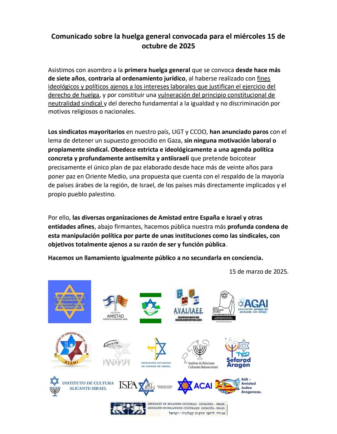 Imatge del comunicat del 15 d’octubre de 2025